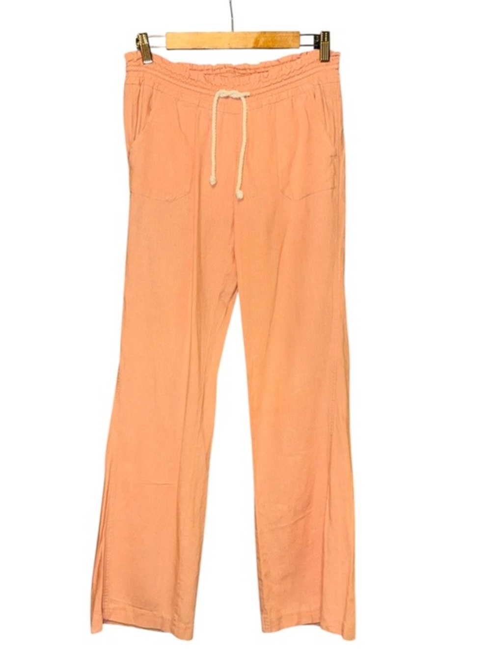 Roxy Oceanside Coral Orange Pull-on
drawstring Flax Linen Viscose Blend Pants
